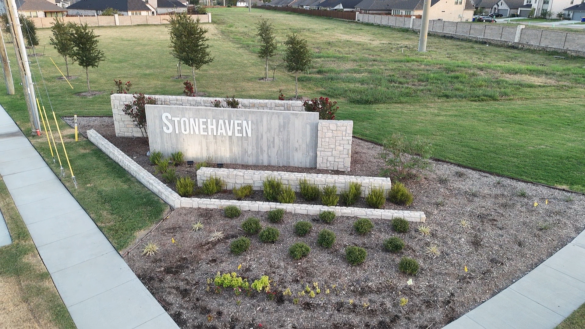Stonehaven community entrance monument sign in Seagoville, Texas